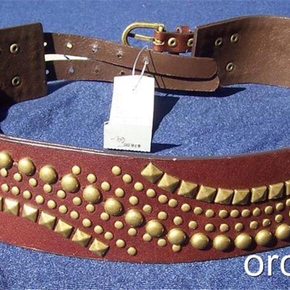 Cache Espresso Leather Nail Head Grommets Belt Buckles Pant New Matches Top $98 - Picture 5 of 7